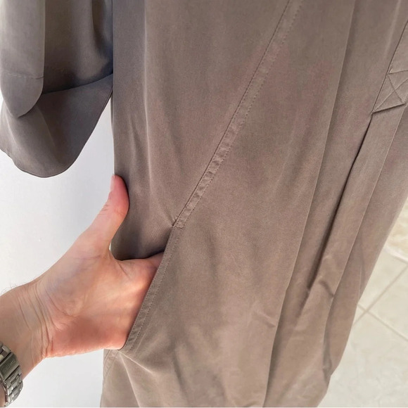 J Jill 3/4 sleeve quarter button silk pockets midi dress olive green size XS - Picture 5 of 11